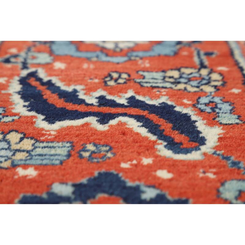 Hand Knotted Oriental 100% Wool Carpet Traditional Floral Oranges & Rust Senneh Area Rug - 11' 11'' X 9' 0''