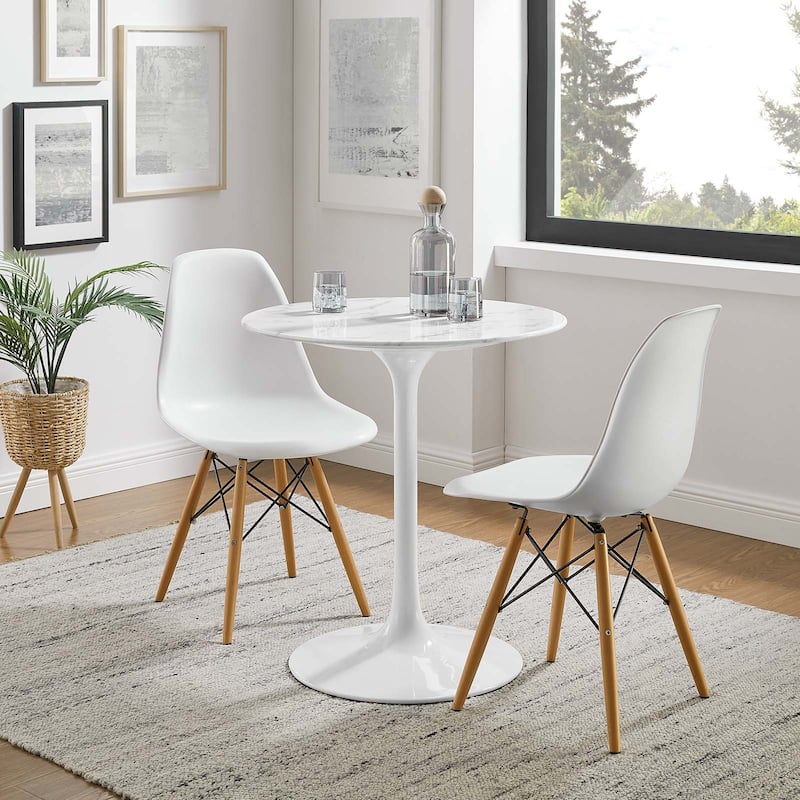 Lippa 28" Round Artificial Marble Dining Table - White