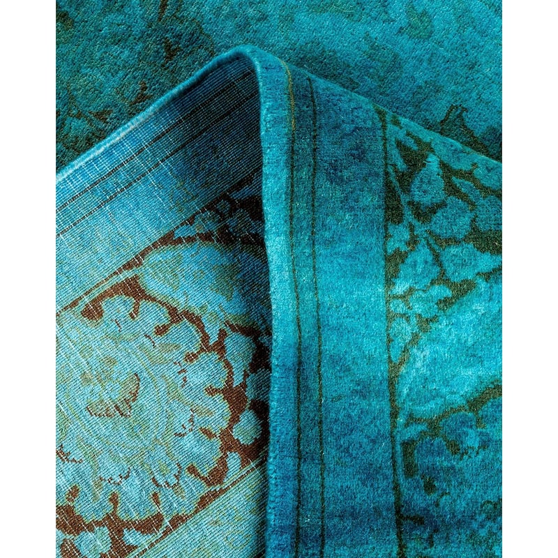 Overton Hand Knotted Wool Vintage Inspired Modern Contemporary Overdyed Blue Area Rug - 6' 0" x 9' 4"