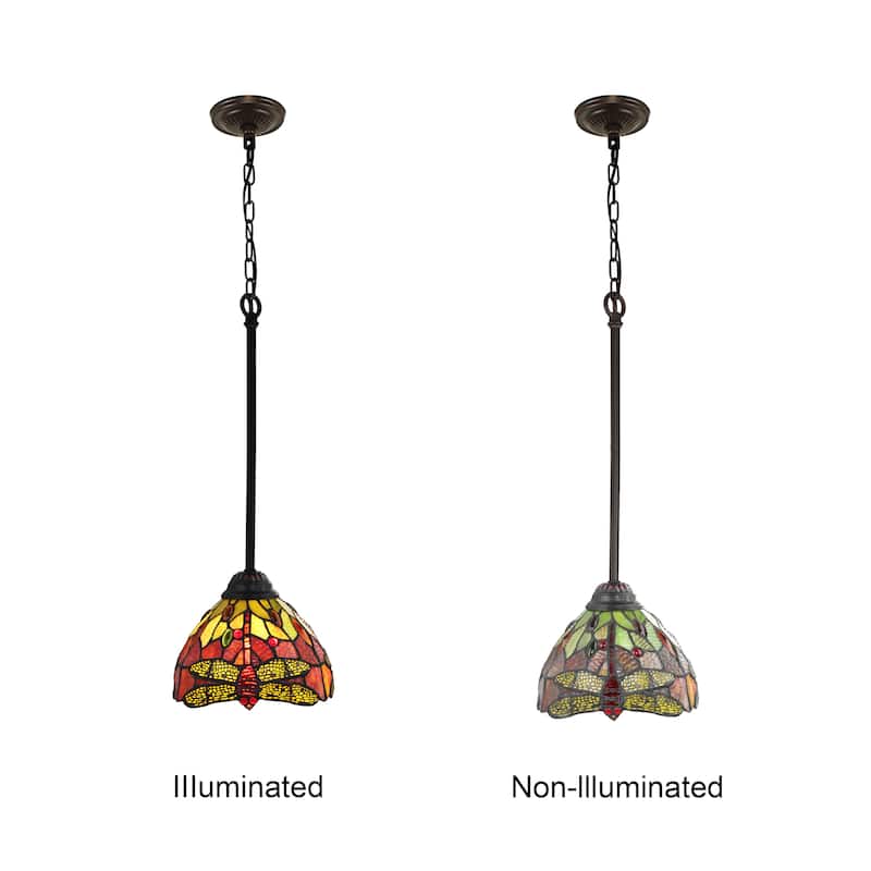 Tiffany-Style Dragonfly Design 1-light Dark Bronze Hanging Pendant