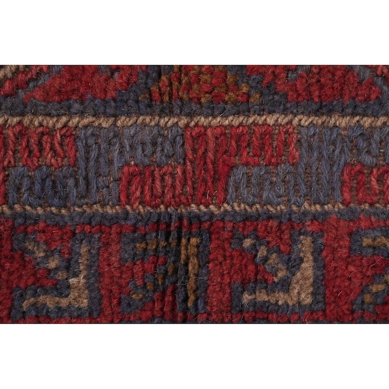Hand Knotted Oriental 100% Wool Carpet Traditional Tribal Red Balouch Runner Rug - 7' 10'' X 2' 0''