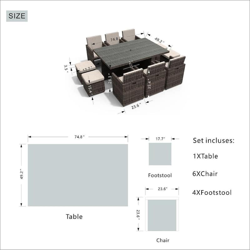 11-piece Outdoor Dining Set With Cushions Wicker Furniture by Moda Furnishings