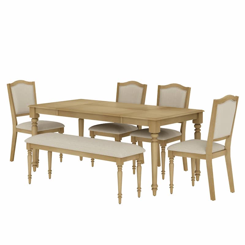 6-Piece Dining Table Set with Bench, Farmhouse Dining Set for 6, Oak
