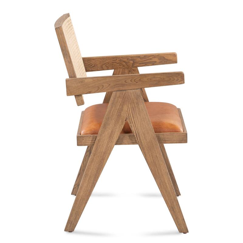 Classic Home Douglas Leather & Rattan Dining Chair in Tan