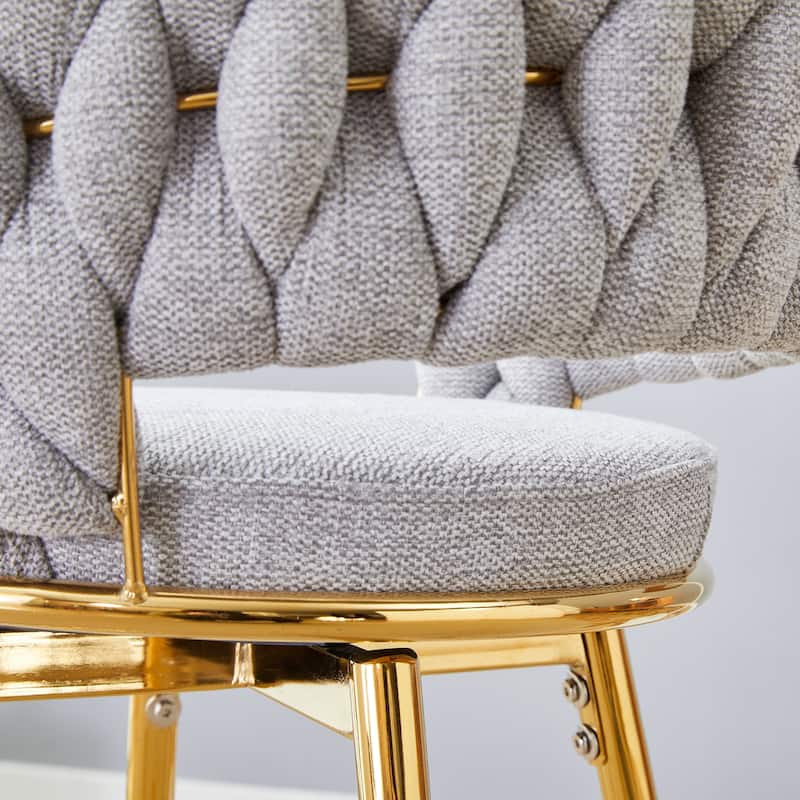 Roomfitters Swivel Bar Stools with Linen Cushions and Golden Metal Legs, Set of 4, Light Gray
