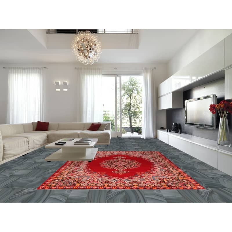 Red Medallion Kerman Persian Vintage Area Rug Handmade Wool Carpet - 9'2"x 12'8"