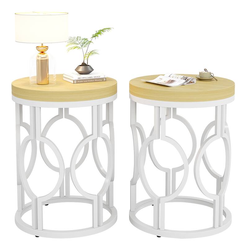 Wood Round End Side Table for Living Room Bedroom