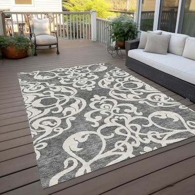 Machine Washable Indoor/ Outdoor Damask Glam Chantille Rug