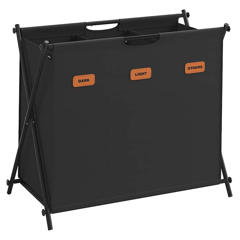 Large Laundry Hamper Basket with 2 Sections and Collapsible X-Frame Labels and Handles - 27.6"L x 15.7"W x 26"H - Black