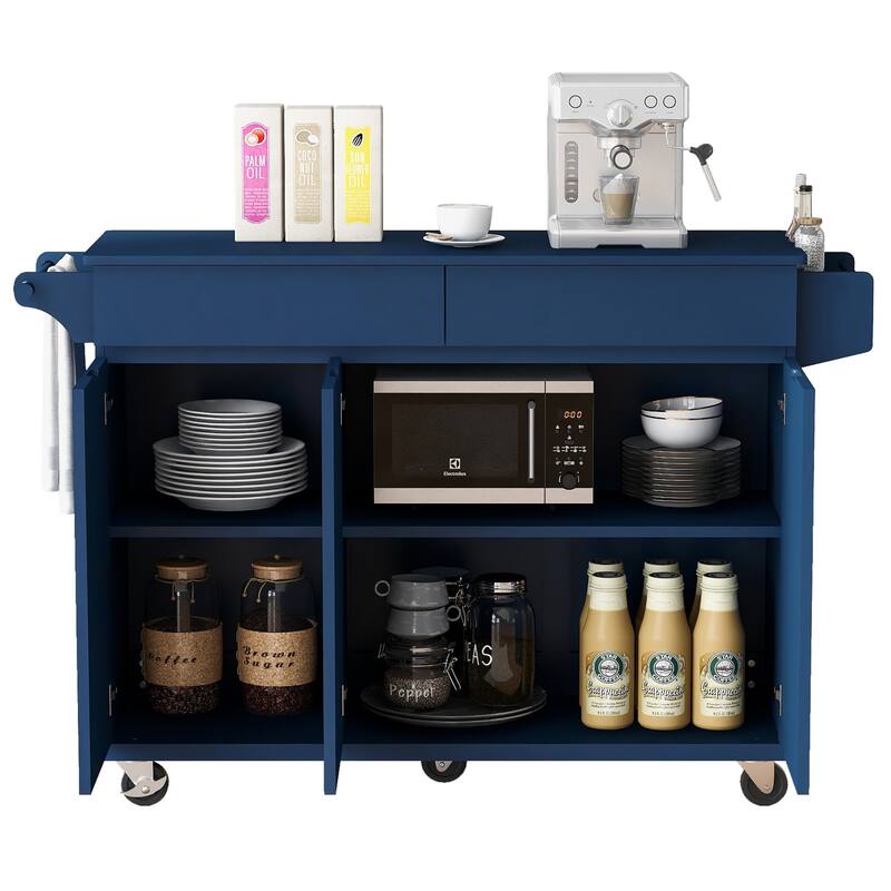 Rolling Kitchen Island Cart on Wheels with Adjustable Shelves, 2 Drawers, and Spice Rack