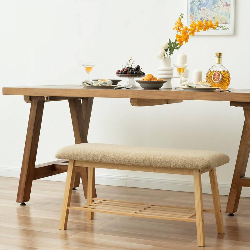 StorageWorks Tufted Bench, Entryway Bench with Shoe Storage Shelf - 36.22"x13.78"x17.72"