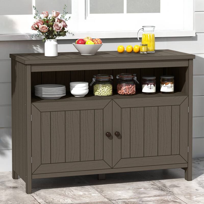 Moasis 44" Outdoor Sideboard Patio Bar Table with Storage Cabinet and Shelves