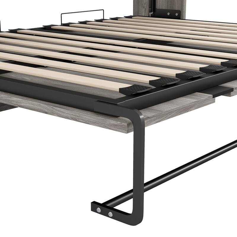 Modern Gray Full Size Murphy Bed with Metal Frame & Pine Slats by Harper&Bright Designs