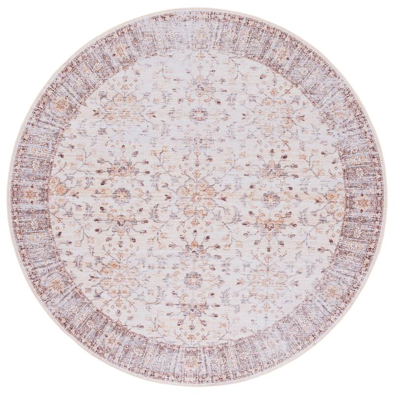 SAFAVIEH Tucson Machine Washable Slip Resistant Riham Oriental Rug - 6' Round - Beige/Gold