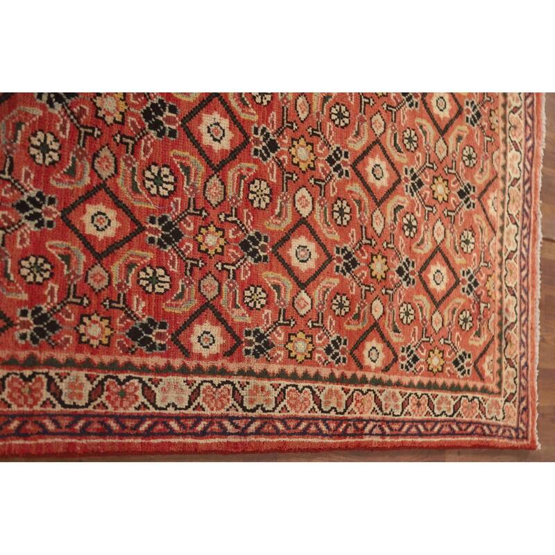 Hand Knotted Oriental 100% Wool Carpet Traditional All-Over Red Mahal Runner Rug - 10' 3'' X 3' 5''