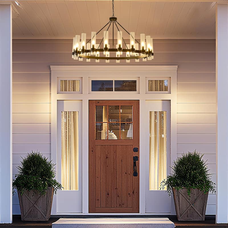 Modern 20 - Light Wheel Chandelier with Clear Glass Shade