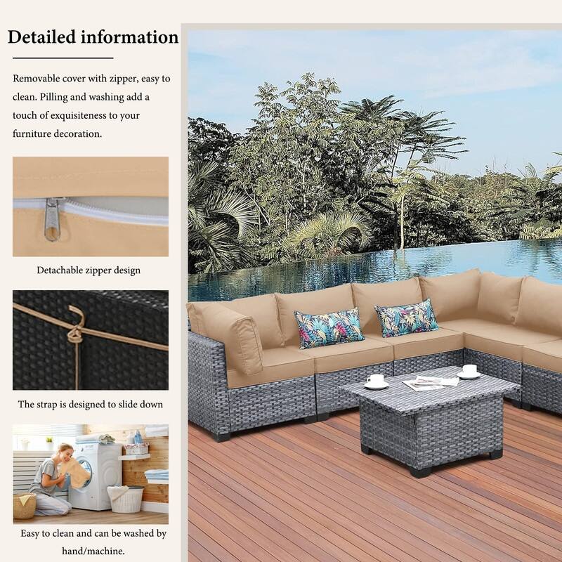 14pcs Outdoor Couch Cushions,4" Waterproof Sectional Rattan Conversation Set Cushions(Only Cushions+Covers,No Sofa) - 14PCS