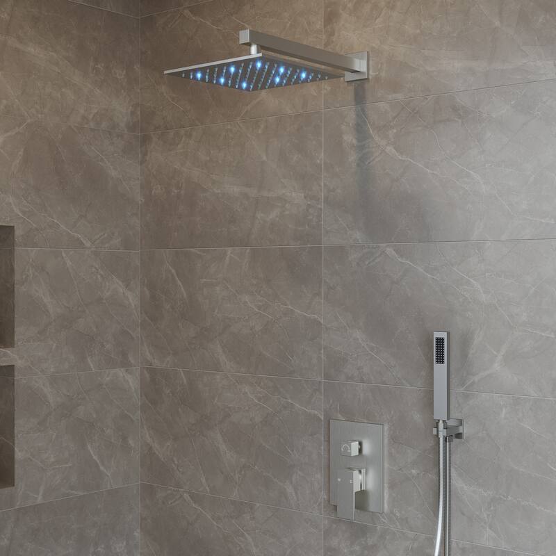 Pressure Balanced Shower Faucet System ,10" LED Shower Head with Handheld Spray - Brushed Nickel