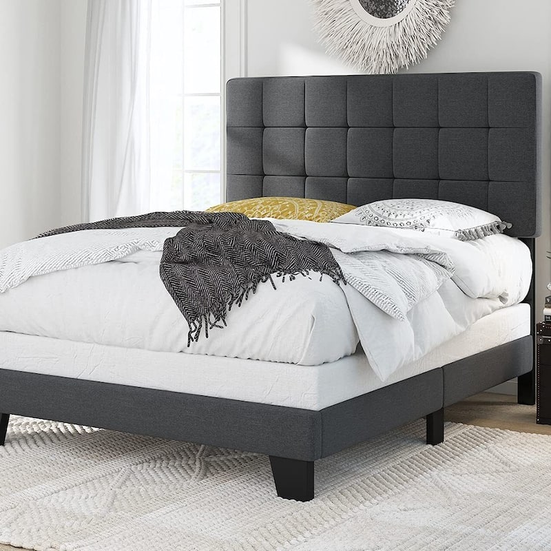 Queen Upholstered Panel Bed with Adjustable Headboard, Grey - Grey - Queen