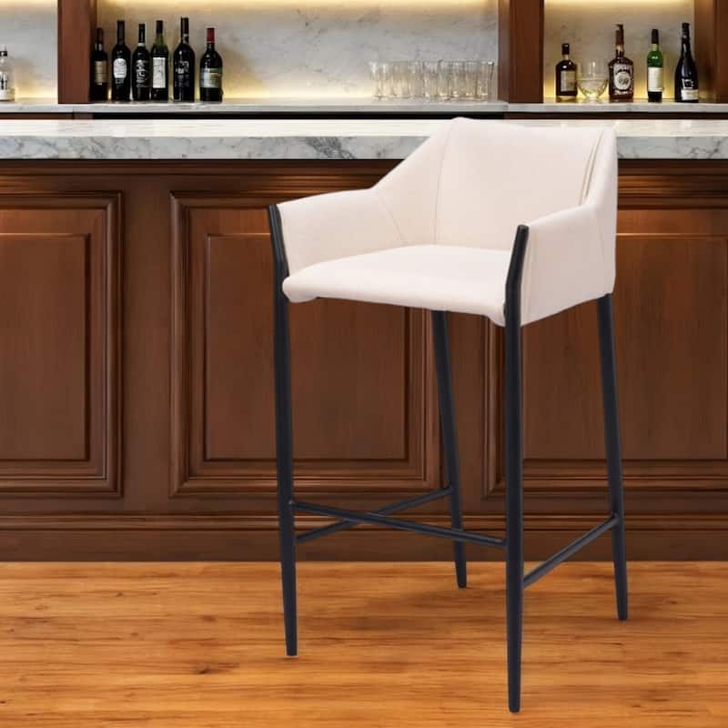 30 Inch Beige Black Fabric and Steel Bar Height Chair with Armrest and Back - 22” x 24.4” x 40”