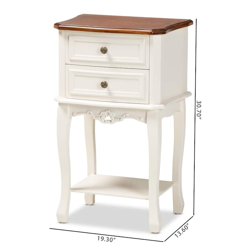 Baxton Studio Darla Classic and Traditional French White and Cherry Brown Finished Wood 2-Drawer End Table