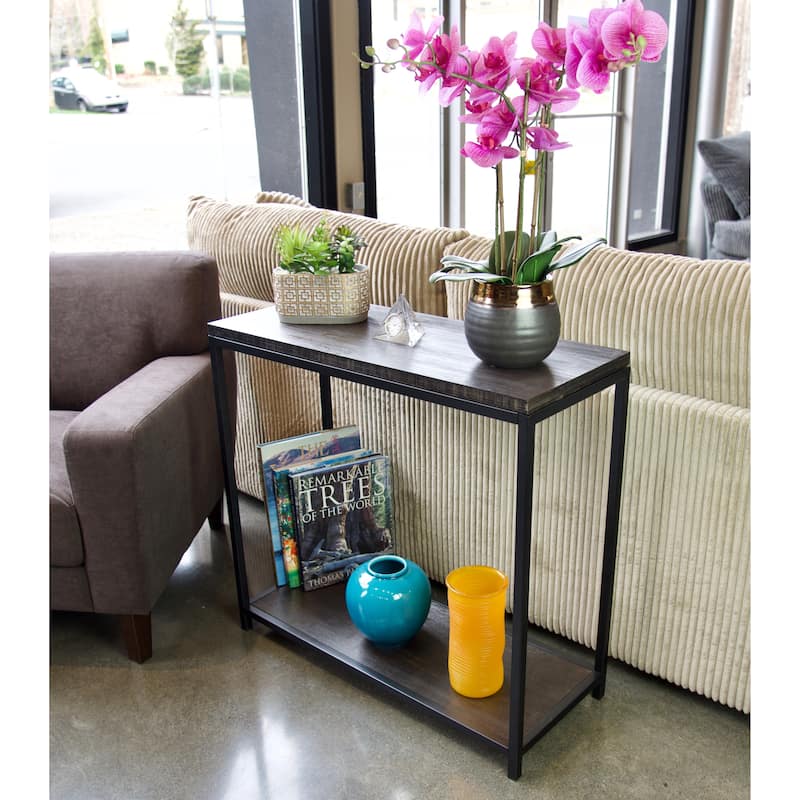2 Tier Solid Bamboo Steel Frame Console Table