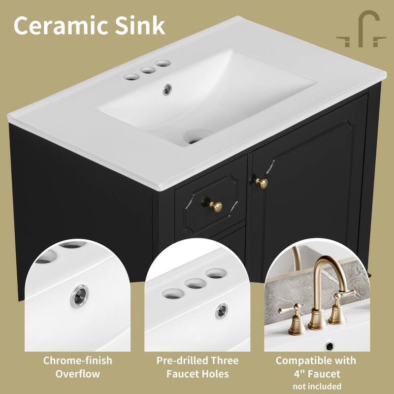 30 " Bathroom Vanity with Sink, Drawers, and Storage Shelves
