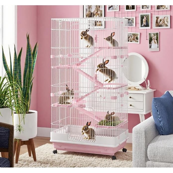 Small Animal Cage Rabbit Hutch with Universal Lockable Wheels