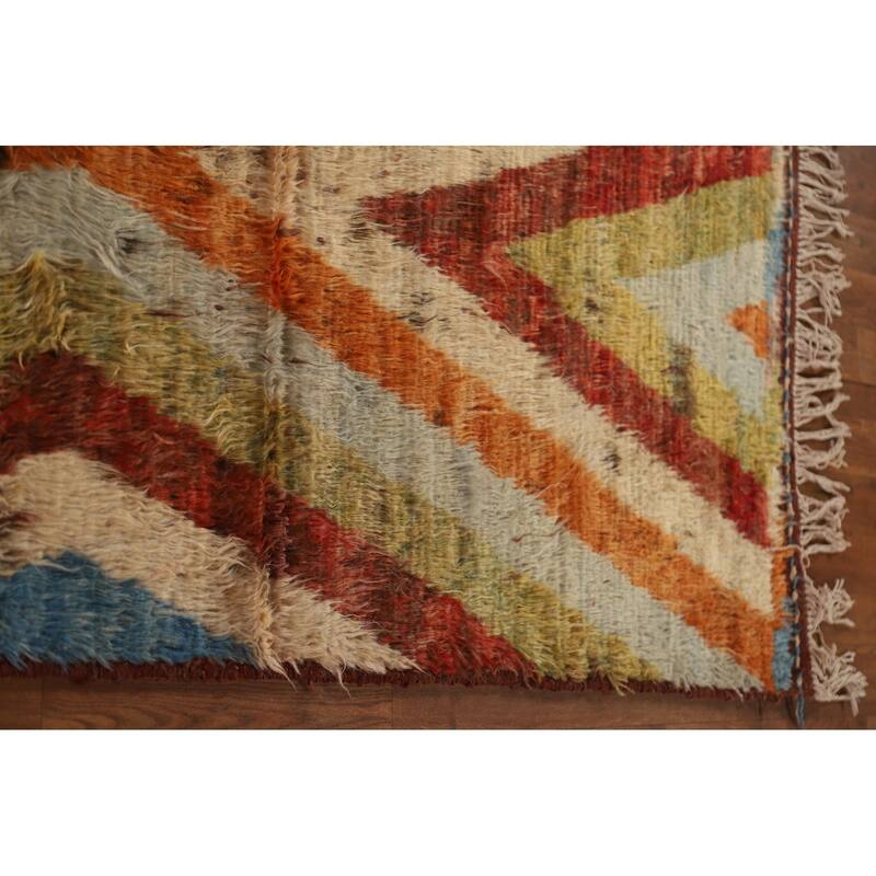Hand Knotted Oriental 100% Wool Carpet Modern Geometric Multi-Colored Moroccan Runner Rug - 13' 3'' X 3' 2''