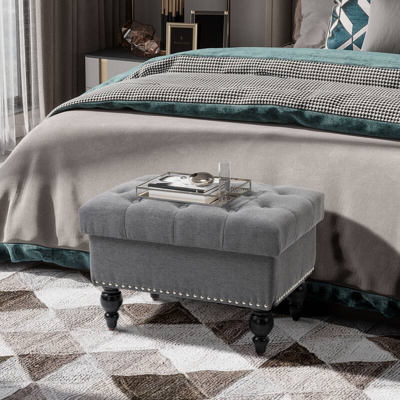 Ottoman with Storage for Living Room, 25" Storage Ottoman with Removable Lid, Button-Tufted Fabric Bench