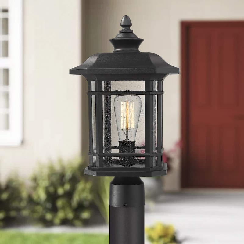 17 Inch Exterior Post Light with Seeded Glass