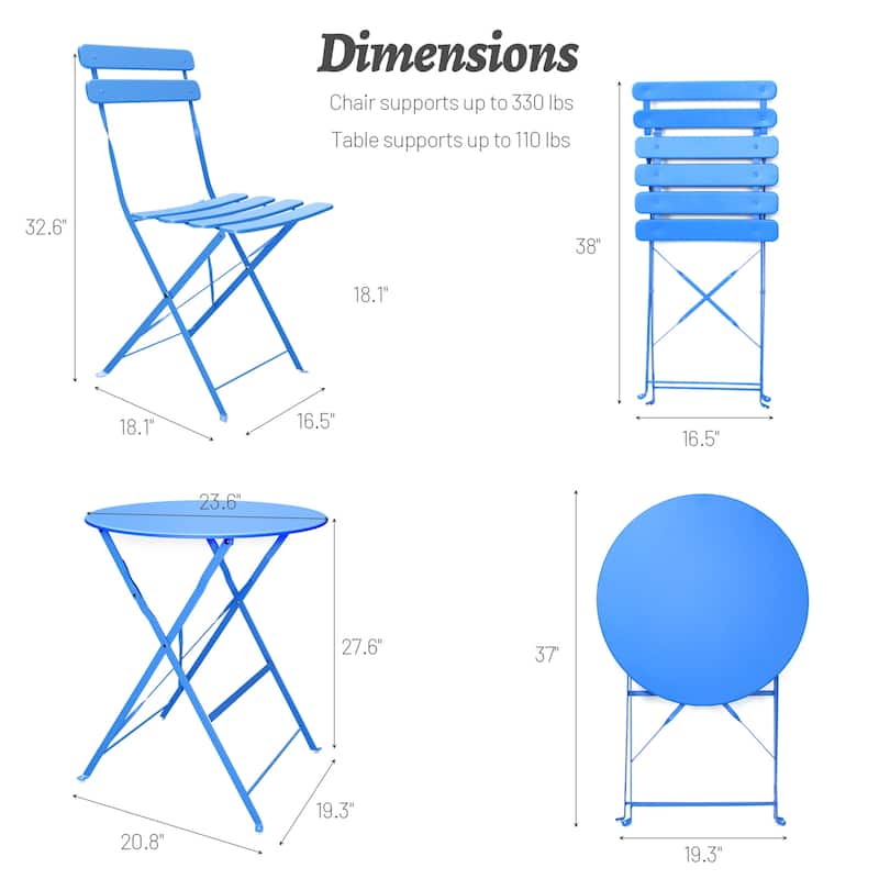 3 Piece Patio Bistro Balcony Chair Table Set
