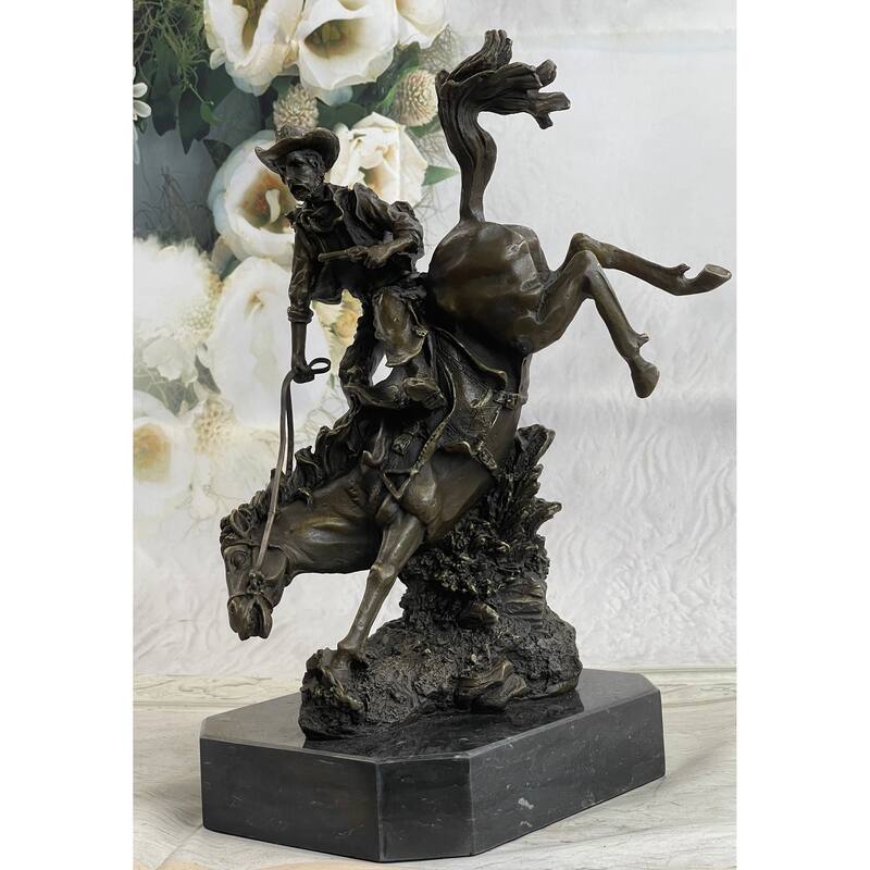 Large Arizona Cowboy Bronze Sculpture By Remington Cow Boy Figurine Figure Decor