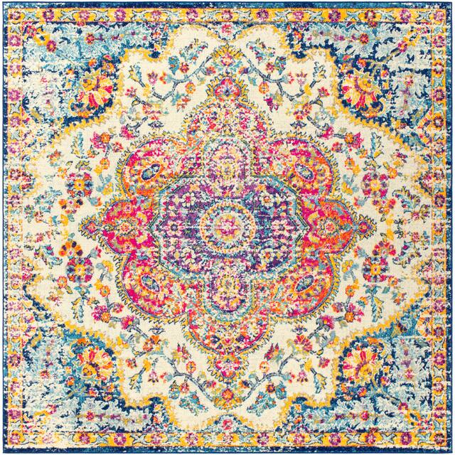 Hal Vintage Boho Traditional Pink Medallion Area Rug - 7'10" Square - Pink/Blue
