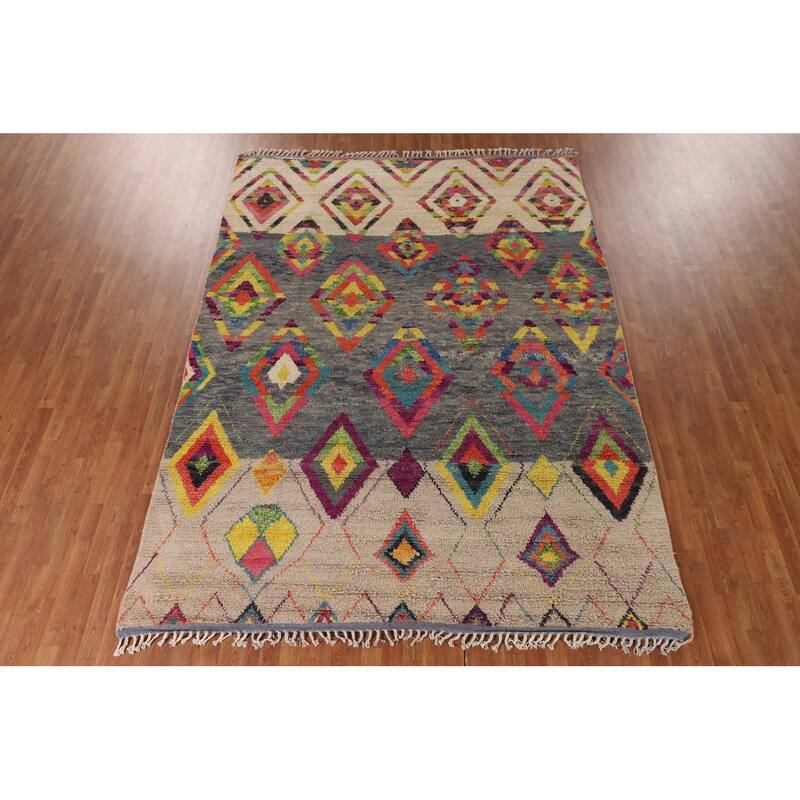 Geometric / Moroccan Oriental Area Rug Hand-Knotted Wool Carpet - 7'10" x 10'8"