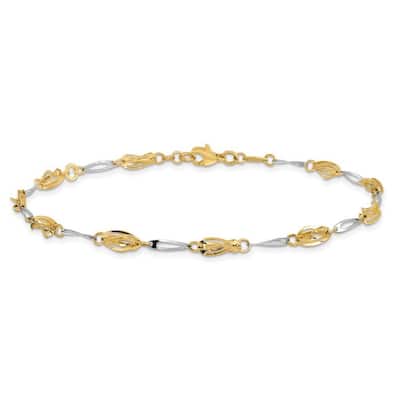 Curata Women's Italian 14k Two-Tone Gold Textured Barrel Link Anklet - 10 Inch