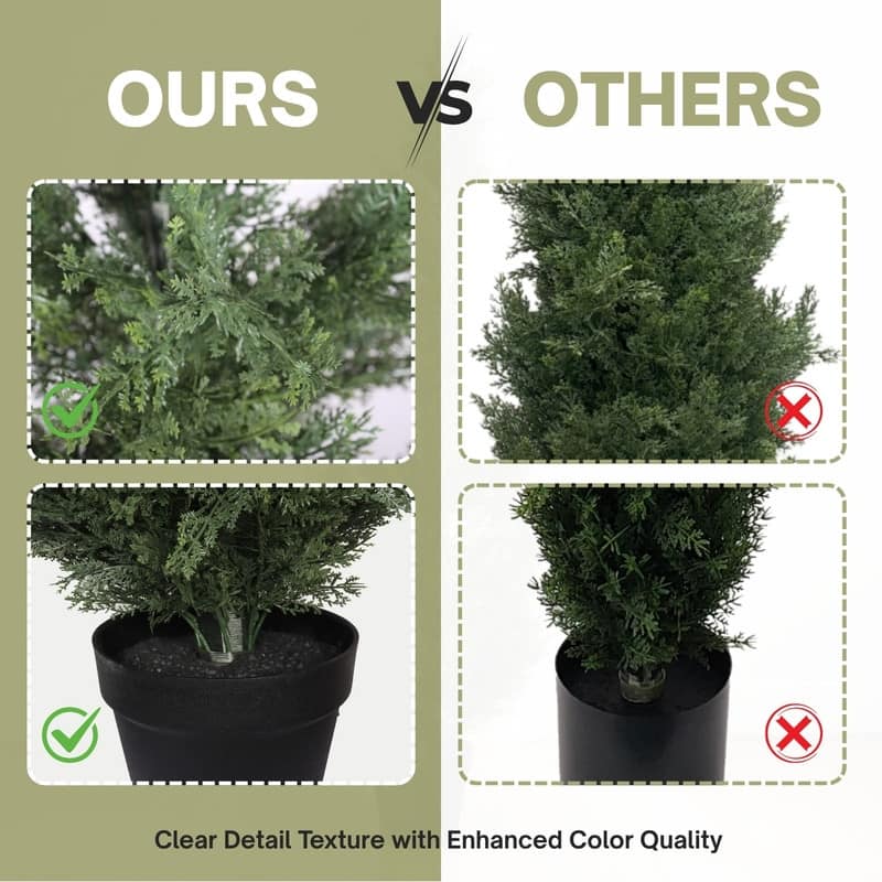 Black Plastic Pot Artificial Cypress Topiary - UV Resistant Fake Plant for Indoor & Outdoor Decor