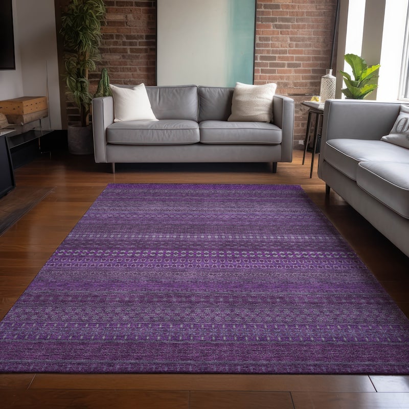 Machine Washable Indoor/ Outdoor Moroccan Stripes Chantille Rug - Eggplant - 8' x 10'