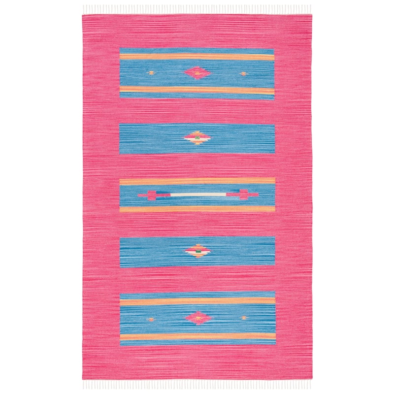 SAFAVIEH Handmade Flatweave Montauk Adyson Boho Cotton Rug - 6' Square - Red/Blue