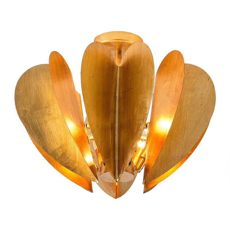 19-Inch Antique Gold Heart Semi Flush Mount Ceiling Light for Bedroom
