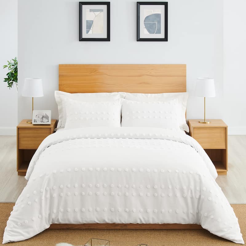 Sweet Jojo Designs Ivory Boho Shabby Chic Queen Duvet Cover Bedding Set Bohemian Minimalist Luxury Farmhouse Polka Dot Textured