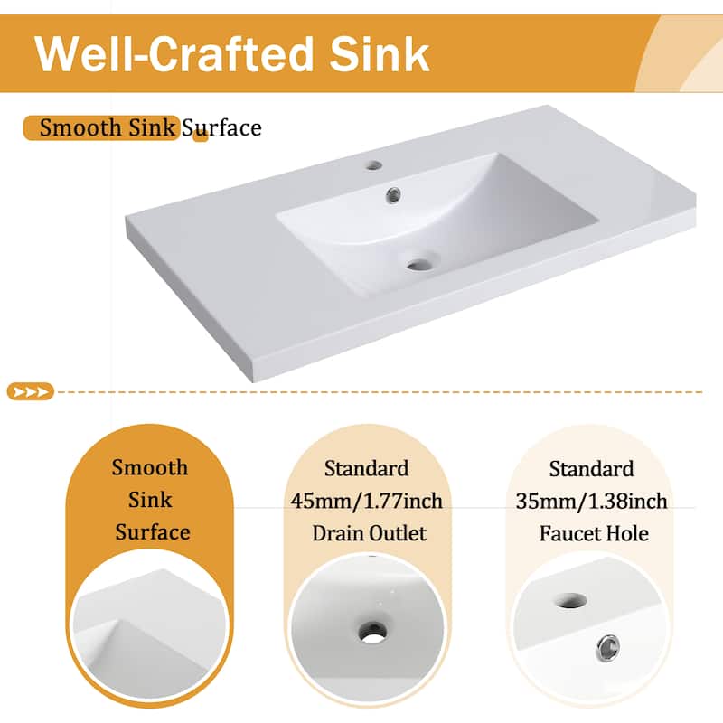 Malwee 24"/30"/36"/48"/60" Bathroom Vanity with Sink, FreeStanding Vanity with Soft Close Door and Drawer