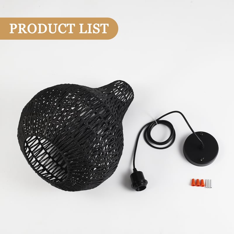 1-Light Cage Hanging Pendant Light Chandelier with Paper Rattan Shaded for Kitchen Island