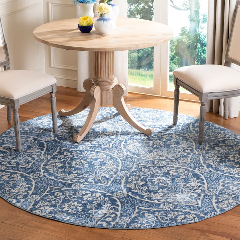 SAFAVIEH, Brentwood Koyka Traditional Oriental Rug - 5' Round - Navy/Light Grey