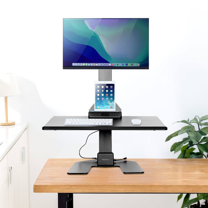 Mount-It! Standing Desk Sit-Stand Desk Converter Motorized Tabletop Sit Stand Desk with Monitor Mount -