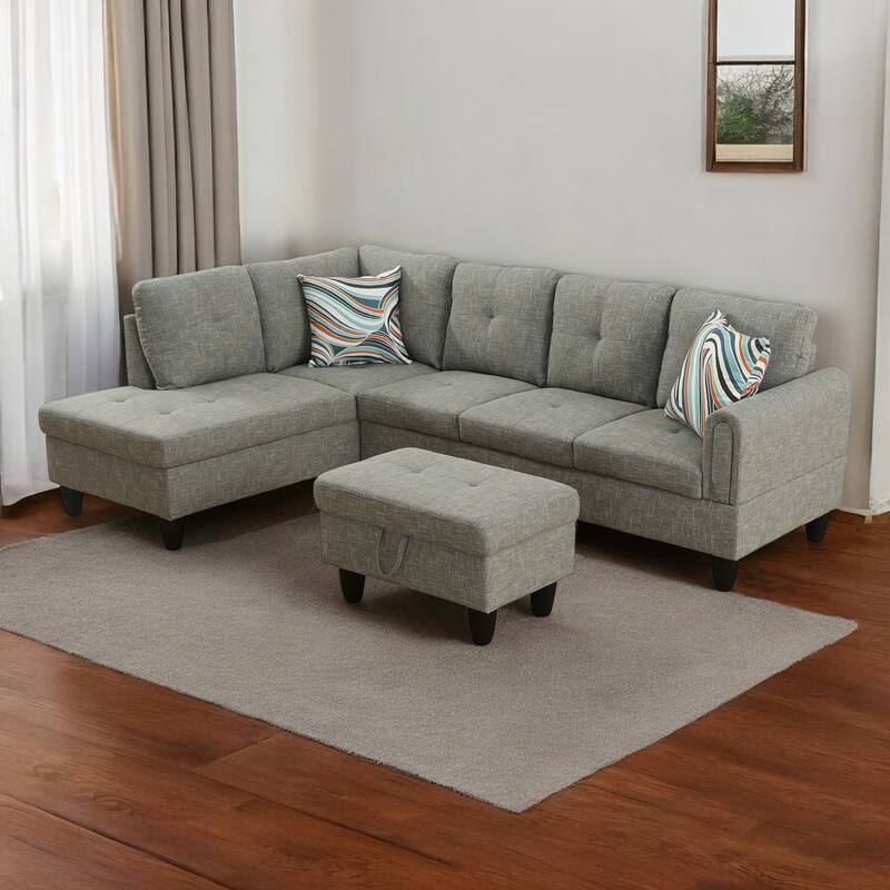 KISRAIS 97" Wide 3-Piece Upholstered Sectional Sofa Set for Small Spaces - Taupe Linen - Left Facing