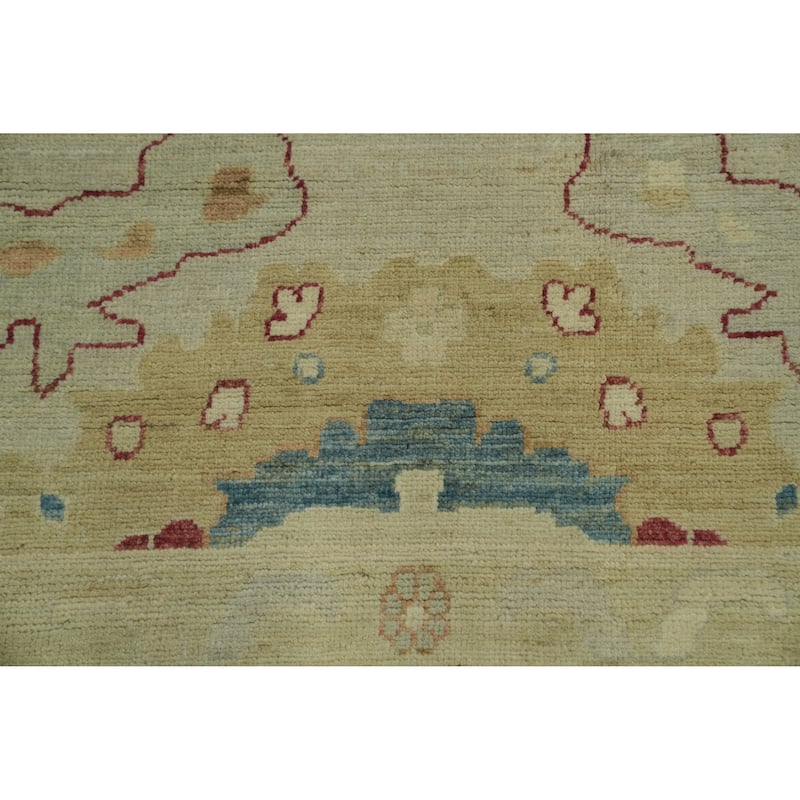 Vegetable Dye Wool Oushak Turkish Area Rug, Floral Geometric Carpet - 12' 2'' X 8' 11''