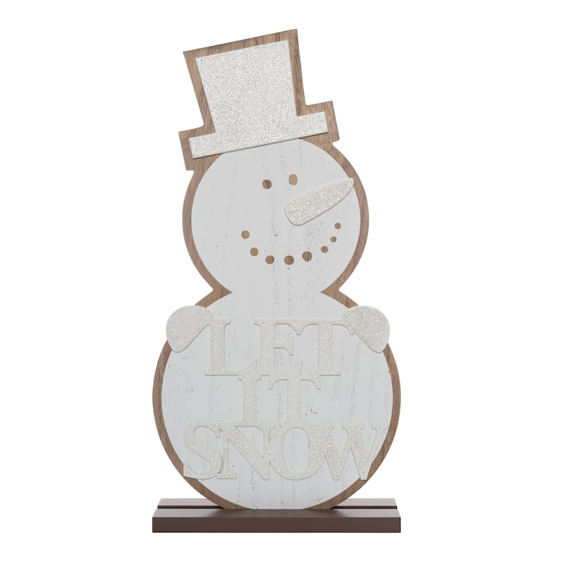 Transpac Wood 19 in. Off-White Christmas Metallic Glitter Snowman