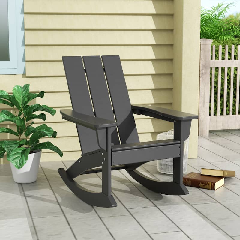 Shoreside Modern Eco-Friendly All Weather Poly Adirondack Rocking Chair - Gray