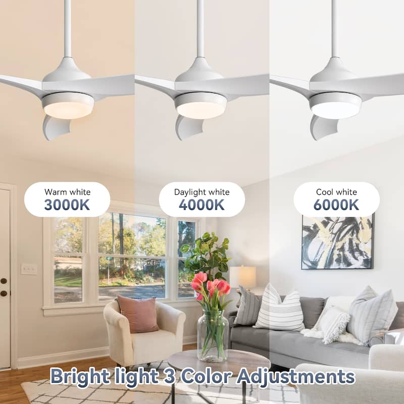 52 Inch Ceiling Fan with LED Light and Remote Control 3 ABS Blades - White